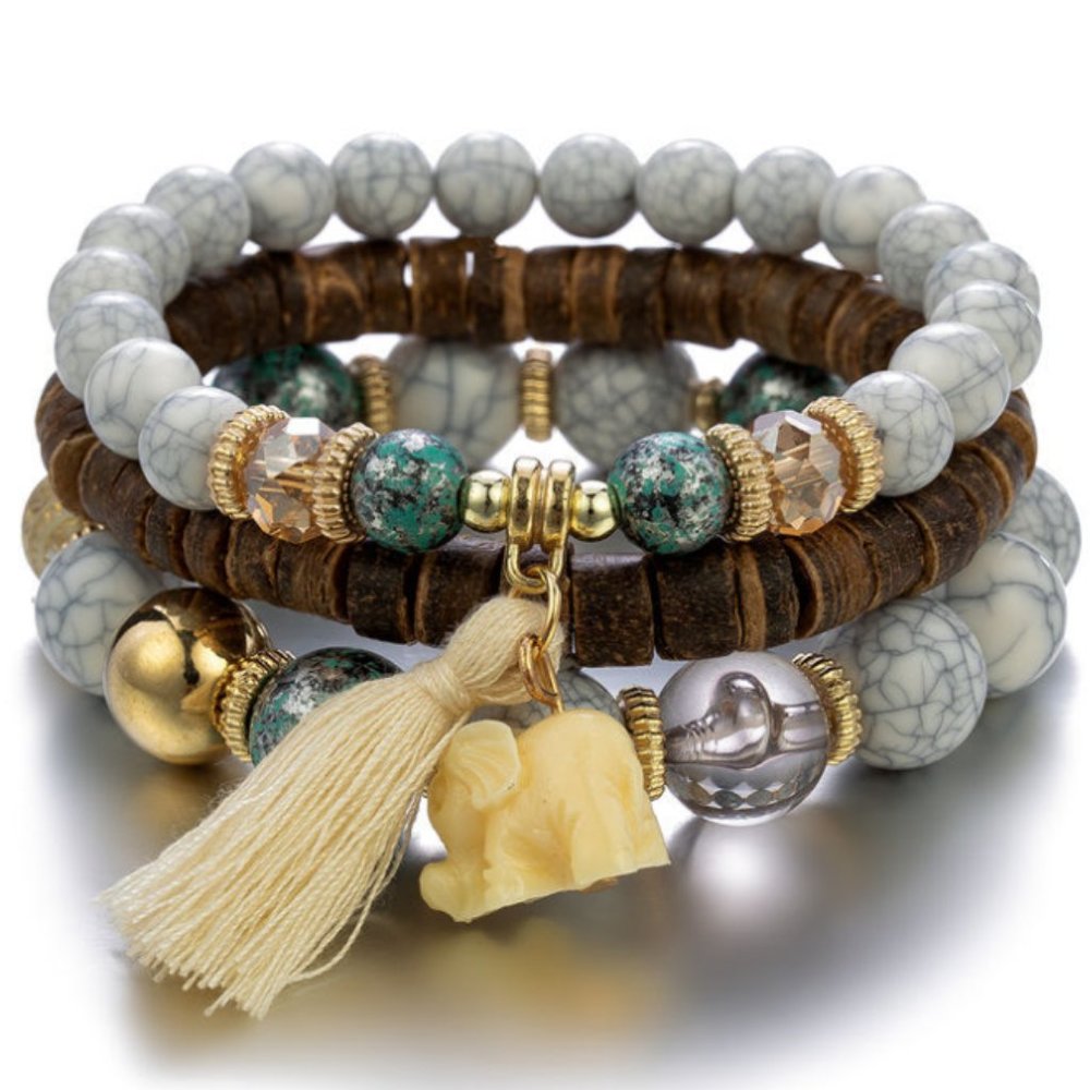 Bohemian Fashion Trendy Beaded Charm Bracelets - GREY Mix
